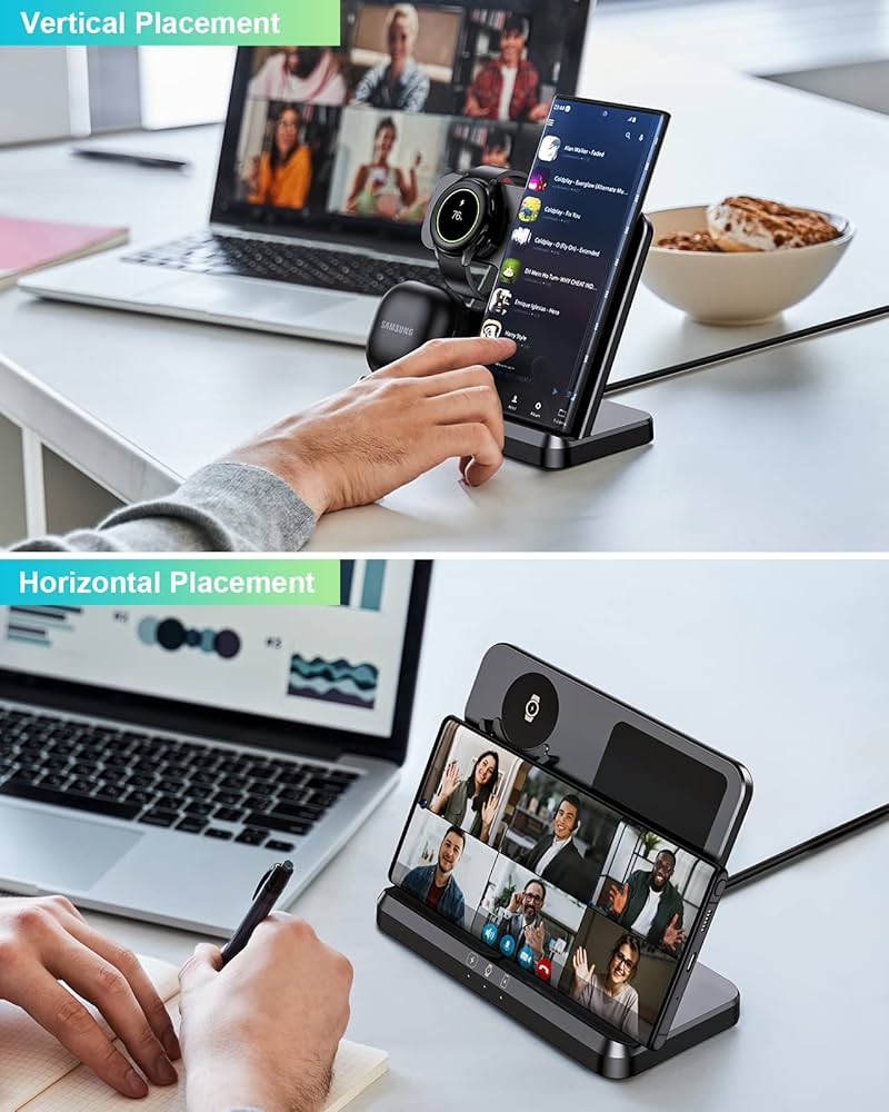 ZUBARR Wireless Charging Station for Samsung and Android Multiple Devices 3 in 1 Fast Charger Dock Stand for Phone Galaxy Z Flip 4/3 Z Fold S23 S22 S20 Ultra, Galaxy Watch 5/4/3, Buds