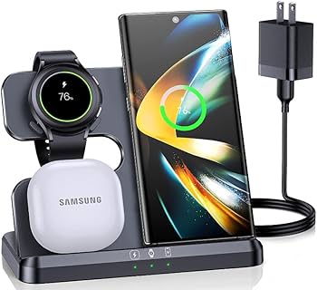 ZUBARR Wireless Charging Station for Samsung and Android Multiple Devices 3 in 1 Fast Charger Dock Stand for Phone Galaxy Z Flip 4/3 Z Fold S23 S22 S20 Ultra, Galaxy Watch 5/4/3, Buds